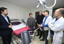 Kicillof recorrió los avances de las obras del plan hídrico y de restauración del Hospital Penna