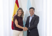 Kicillof se reunió con la vicepresidenta Yolanda Díaz y mantuvo un encuentro con empresarios